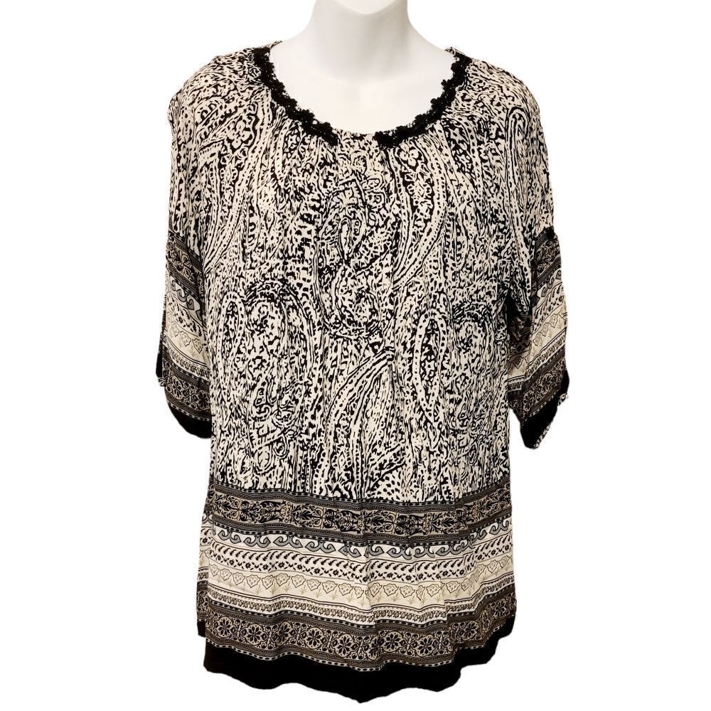 2/$20 Vintage Y2K Indian Style Black & White Top Blouse Size: M